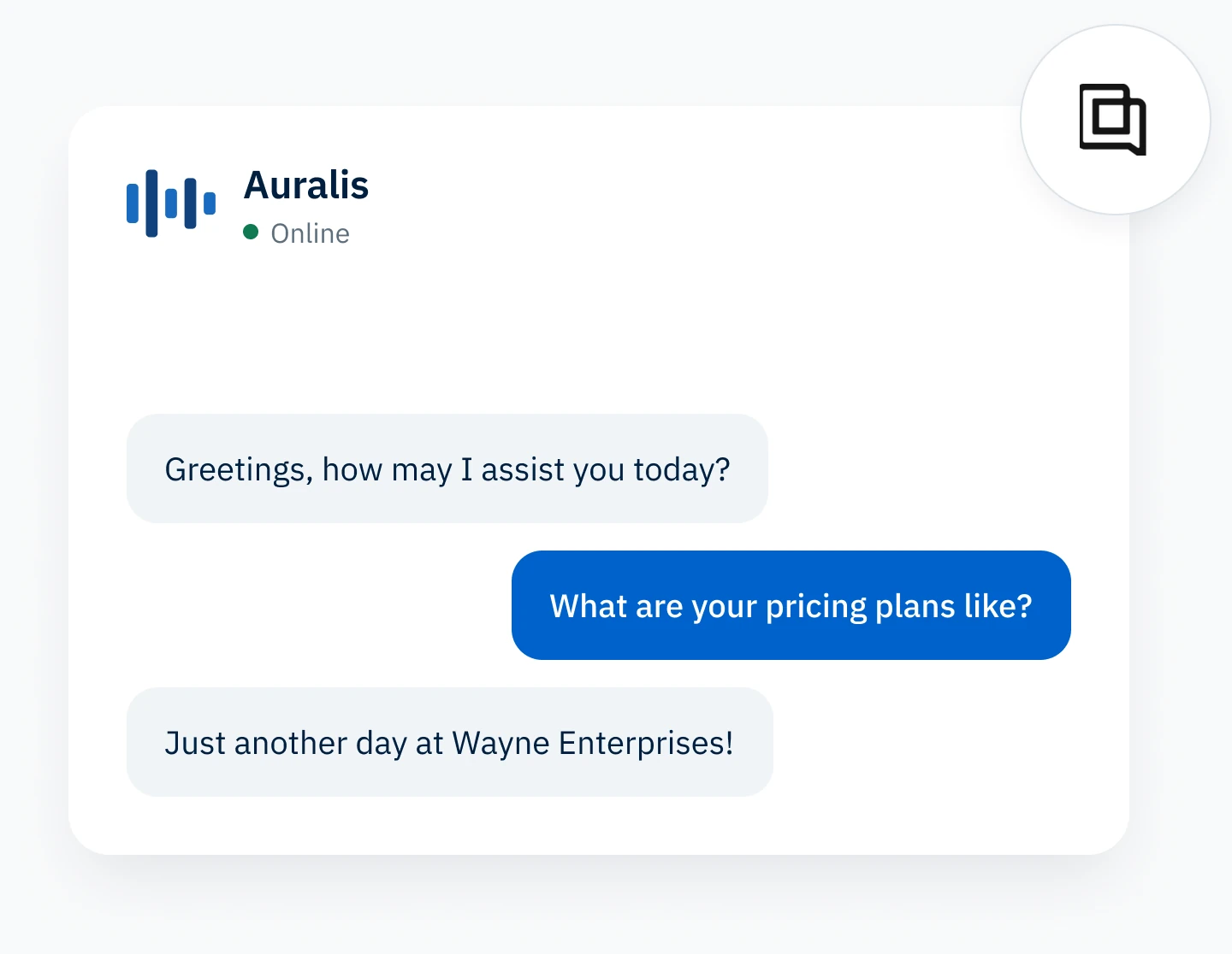 The Auralis chat widget answering a customer, connected to Gorgias